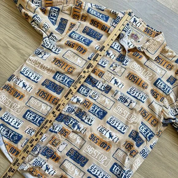 Barn Fly Top Women Large Southwest States License Plates Allover Print Button Up - Picture 4 of 8